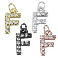 Cubic Zirconia Micro Pave Brass Pendant, Letter F, plated, micro pave cubic zirconia, more colors for choice, nickel, lead & cadmium free, 6.50x11.50x2mm, Hole:Approx 3mm, Sold By PC