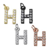Cubic Zirconia Micro Pave Brass Pendant, Letter H, plated, micro pave cubic zirconia, more colors for choice, nickel, lead & cadmium free, 8x11.50x2.50mm, Hole:Approx 2.5mm, Sold By PC