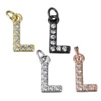 Cubic Zirconia Micro Pave Brass Pendant, Letter L, plated, micro pave cubic zirconia, more colors for choice, nickel, lead & cadmium free, 6x11.50x2mm, Hole:Approx 2.5mm, Sold By PC