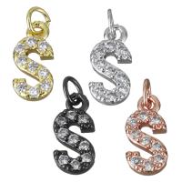 Cubic Zirconia Micro Pave Brass Pendant Letter S plated micro pave cubic zirconia nickel lead & cadmium free Approx 2.5mm Sold By PC