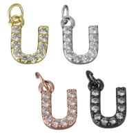 Cubic Zirconia Micro Pave Brass Pendant, Letter U, plated, micro pave cubic zirconia, more colors for choice, nickel, lead & cadmium free, 8x10.50x2mm, Hole:Approx 3mm, Sold By PC