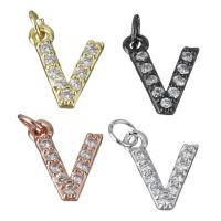 Cubic Zirconia Micro Pave Brass Pendant Letter V plated micro pave cubic zirconia nickel lead & cadmium free Approx 3mm Sold By PC