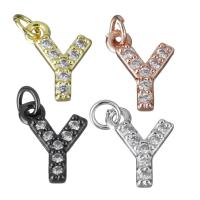 Cubic Zirconia Micro Pave Brass Pendant, Letter Y, plated, micro pave cubic zirconia, more colors for choice, nickel, lead & cadmium free, 8.50x11x2mm, Hole:Approx 3mm, Sold By PC