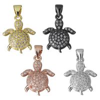 Cubic Zirconia Micro Pave Brass Pendant, Turtle, plated, micro pave cubic zirconia, more colors for choice, nickel, lead & cadmium free, 14.50x18x4mm, Hole:Approx 4x5mm, Sold By PC