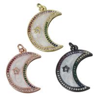 Cubic Zirconia Micro Pave Brass Pendant with Porcelain Moon plated micro pave cubic zirconia nickel lead & cadmium free Approx 3mm Sold By PC