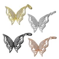 Cubic Zirconia Micro Pave Brass Pendant, Butterfly, plated, micro pave cubic zirconia & hollow, more colors for choice, nickel, lead & cadmium free, 34x38x5.50mm, Hole:Approx 3.5x5.5mm, Sold By PC