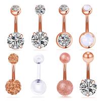 Stainless Steel Belly Ring, 8 pieces & Unisex & with cubic zirconia, more colors for choice, 5MM*1.6*10MM, 2Sets/Lot, Sold By Lot