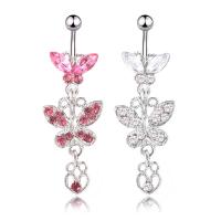 Stainless Steel Belly Ring 316 Stainless Steel Butterfly for woman & with rhinestone 55*17*1.6mm Sold By Lot