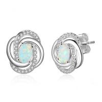 925 Sterling Silver Stud Earring with Opal plated for woman & with rhinestone silver color Sold By Pair
