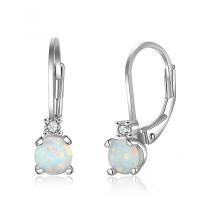 925 Sterling Silver Lever Back Earring, with Opal, plated, for woman & with rhinestone, silver color, 18x5mm, Sold By Pair
