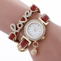 Wrap Watch, PU Leather, with Glass, plated, Double Layer & for woman & with rhinestone, more colors for choice, 250x20mm, Sold By PC