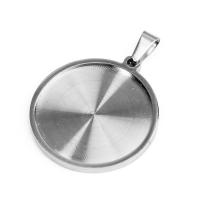 Stainless Steel Pendant Setting, Flat Round, 25mm, 5PCs/Bag, Sold By Bag