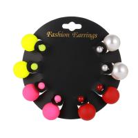 Plastic Stud Earring Set Round 4 pieces & for woman multi-colored 15mm 4/Set Sold By Set