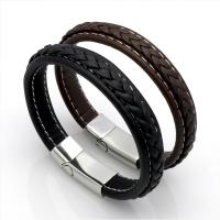 Leather Bracelet, with Stainless Steel, stainless steel magnetic clasp, plated, Unisex & different size for choice, more colors for choice, Sold By Strand