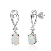 925 Sterling Silver Drop Earring with Opal plated for woman & with rhinestone silver color Sold By Pair