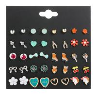 Tibetan Style Stud Earring Set, plated, for woman & enamel & with rhinestone, nickel, lead & cadmium free, 6mm,8mm,10mm, 20/Set, Sold By Set
