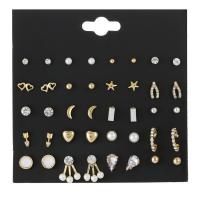 Zinklegierung Ohrstecker Set, mit Kunststoff Perlen, plattiert, für Frau & mit Strass, Goldfarbe, frei von Nickel, Blei & Kadmium, 4mm,5mm,6mm,8mm,9mm, 20/setzen, verkauft von setzen