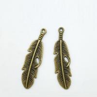 Tibetan Style Feather Pendants, antique bronze color plated, nickel, lead & cadmium free, 49x13x1.80mm, Hole:Approx 1mm, 50PCs/Bag, Sold By Bag