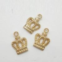 Cink ötvözet Crown Medálok, Korona, arany színű aranyozott, üreges, nikkel, ólom és kadmium mentes, 15x10x1.20mm, Lyuk:Kb 2mm, 100PC-k/Bag, Által értékesített Bag