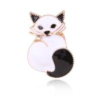 Tibetan Style Brooches, Cat, gold color plated, for woman & enamel & with rhinestone, white and black, nickel, lead & cadmium free, 21*37mm, Sold By PC