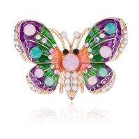 Zinc Alloy Brooches Butterfly gold color plated for woman & enamel & with rhinestone nickel lead & cadmium free 31*44mm Sold By PC