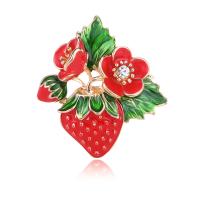 Zinc Alloy Brooches Strawberry gold color plated for woman & enamel & with rhinestone nickel lead & cadmium free 31*33mm Sold By PC