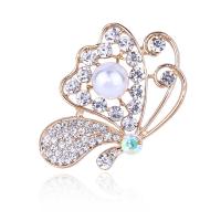 Zinc Alloy Brooches with Plastic Pearl Butterfly plated for woman & with rhinestone nickel lead & cadmium free 30*47mm Sold By Lot