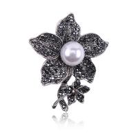 Zinc Alloy Brooches with Plastic Pearl Flower gun black plated for woman & with rhinestone nickel lead & cadmium free 45*55mm Sold By PC