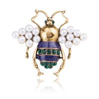 Zinc Alloy Brooches with Plastic Pearl Insect gold color plated for woman & enamel & with rhinestone nickel lead & cadmium free 42*47mm Sold By PC
