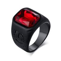 Inox ljudi prst prsten, Nehrđajući čelik, s Staklo Dragi kamen, pozlaćen, modni nakit & različite veličine za izbor & za čovjeka, crn, 17x14x2mm, Prodano By PC