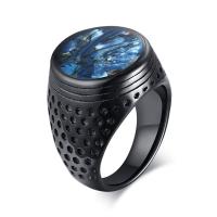 Anel de dedo de homens de aço inoxidável, with concha, banhado, joias de moda & tamanho diferente para a escolha & para o homem, preto, 18x18x2mm, vendido por PC