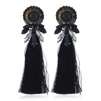 Zinc Alloy Tassel Earring with Cotton Thread plated fashion jewelry & for woman & with rhinestone Sold By Pair