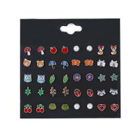Tibetan Style Stud Earring Set, with Plastic Pearl, silver color plated, for woman & enamel, red, nickel, lead & cadmium free, 6mm,7mm,8mm,9mm, 20/Set, Sold By Set