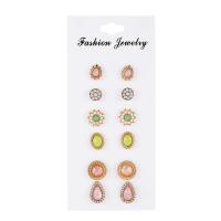 Zinc Alloy Stud Earring Set with Resin plated 6 pieces & for woman & with rhinestone multi-colored nickel lead & cadmium free 9mm 12mm 13mm 14mm 15mm 6/Set Sold By Set