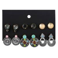 Zinc Alloy Earring Set plated 6 pieces & for woman & enamel & with rhinestone multi-colored nickel lead & cadmium free 8mm 10mm 14mm 16mm 6/Set Sold By Set