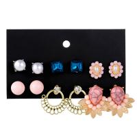 Tibetan Style Earring Set, with Resin & Plastic Pearl, plated, 6 pieces & for woman & with rhinestone, multi-colored, nickel, lead & cadmium free, 8mm,10mm,20mm,24mm, 6/Set, Sold By Set
