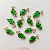 Tibetan Style Leaf Pendants, gold color plated, enamel, green, 20x10mm, Hole:Approx 2mm, 10PCs/Bag, Sold By Bag