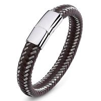 cuir PU bracelet, avec Acier titane, longueur différente pour le choix & pour homme, brun, 12x6mm, Vendu par brin