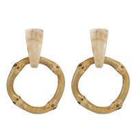 Bamboo Drop Earring, with Acrylic, Donut, folk style & for woman, beige, 4x6.50mm, Sold By Pair