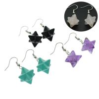 Gemstone Drop Earring brass earring hook Eight Point Star platinum color plated & for woman Sold By Pair