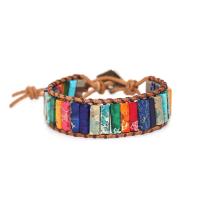 Impression Jasper Bracelet, with PU Leather, Bohemian style & Unisex, more colors for choice, Sold Per Approx 6.2 Inch Strand