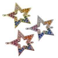 Cubic Zirconia Micro Pave Brass Connector, Star, plated, micro pave cubic zirconia & 1/1 loop, more colors for choice, nickel, lead & cadmium free, 15.50x14x2mm, Hole:Approx 1.5mm, 10PCs/Lot, Sold By Lot