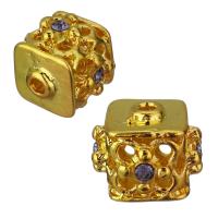Rhinestone Brass Beads, with rhinestone, gold, nickel, lead & cadmium free, 14x12x14mm, Hole:Approx 2mm, 50PCs/Lot, Sold By Lot
