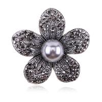 Tibetan Style Brooches, with Plastic Pearl, Flower, gun black plated, for woman & with rhinestone, nickel, lead & cadmium free, 46*44mm, Sold By PC