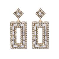 Tibetan Style Drop Earrings, with Crystal, Rectangle, plated, fashion jewelry & for woman & with rhinestone, more colors for choice, 62x25mm, Sold By Pair