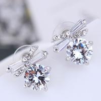 Zinc Alloy Stud Earring with Cubic Zirconia stainless steel post pin silver color plated for woman & with rhinestone nickel lead & cadmium free 15*12mm Sold By Pair