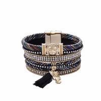 PU Leather Cord Bracelets with Cotton Thread & Zinc Alloy fashion jewelry & for woman & with rhinestone Sold By Strand