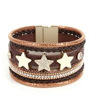 PU Leather Cord Bracelets with Zinc Alloy fashion jewelry & Bohemian style & for woman & with rhinestone Sold By Strand
