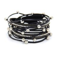 PU Leather Cord Bracelets with Zinc Alloy fashion jewelry & for woman & with rhinestone Sold By Strand