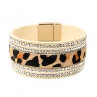 PU Leather Cord Bracelets with horse hair & Rhinestone & Zinc Alloy fashion jewelry & for woman Sold By Strand